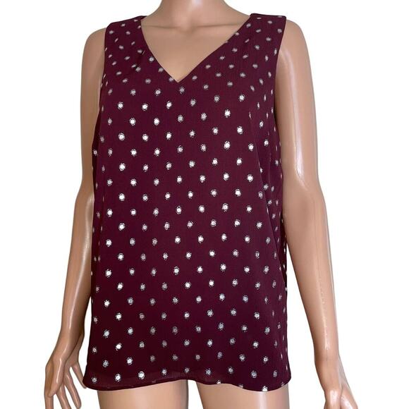 Nine West top blouse sleeveless maroon burgundy metallic dots SZ L - Picture 2 of 9